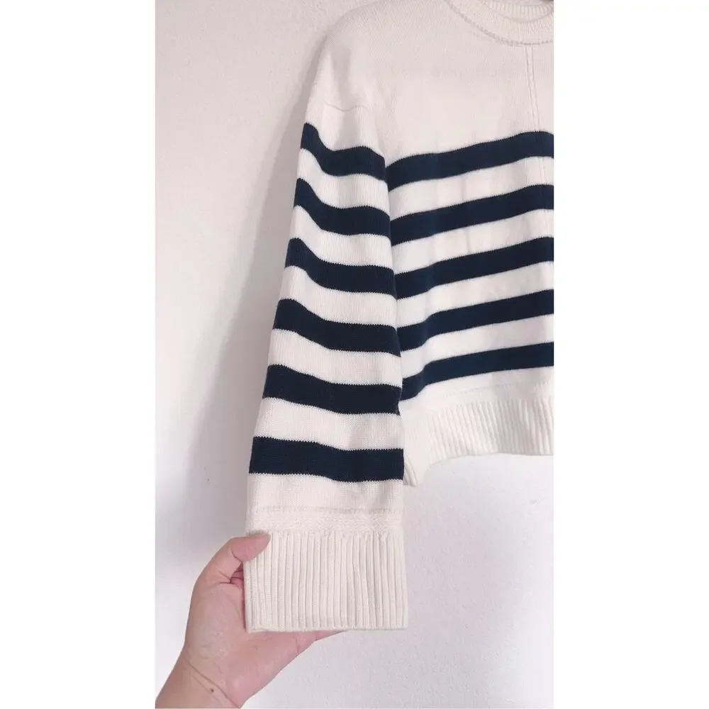 Sezane Bastien wool Sweater Ecru Marine Striped Knit Pullover M - Picture 7 of 10